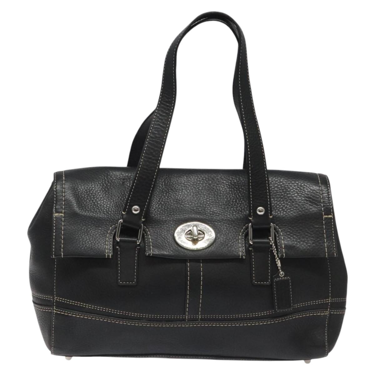 Coach Hand Bag Leather Black Auth bs22477