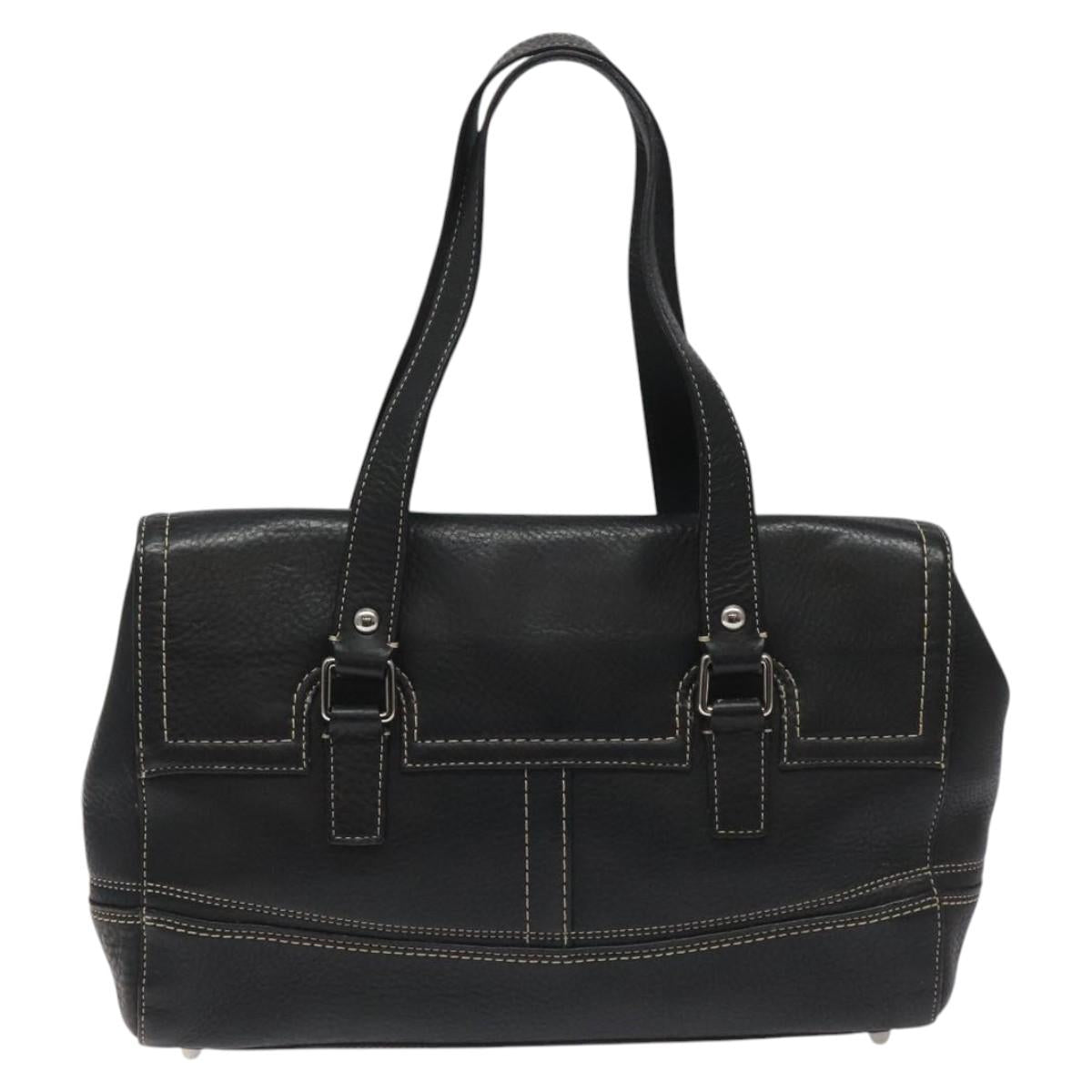Coach Hand Bag Leather Black Auth bs22477