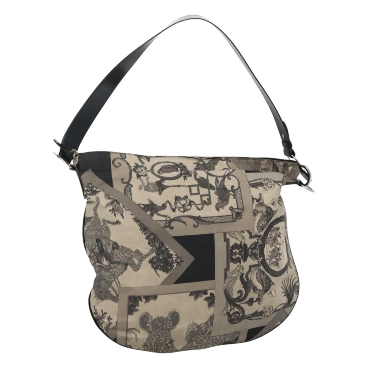 Salvatore Ferragamo Shoulder Bag Canvas Gray Black Silver Auth bs22485