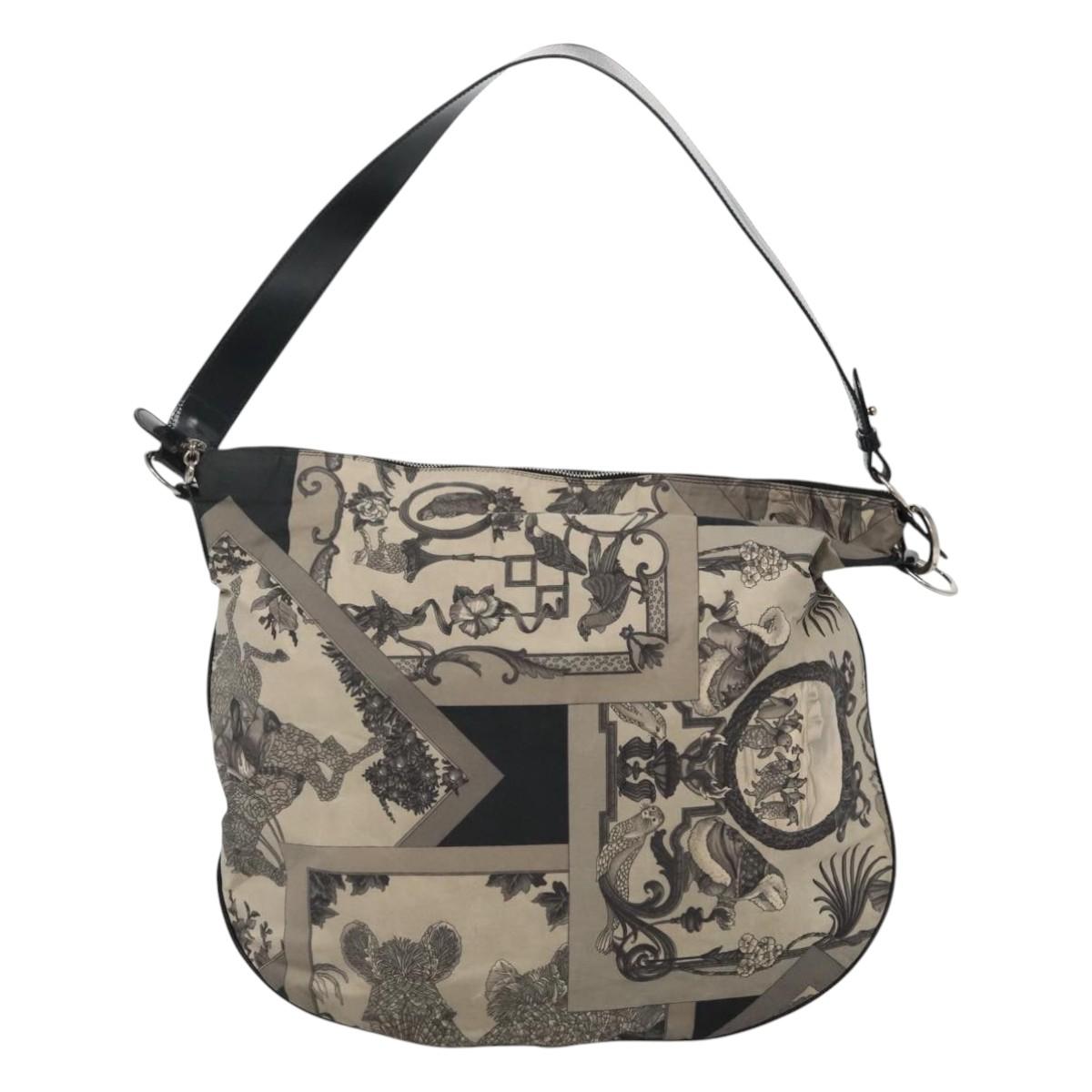 Salvatore Ferragamo Shoulder Bag Canvas Gray Black Silver Auth bs22485