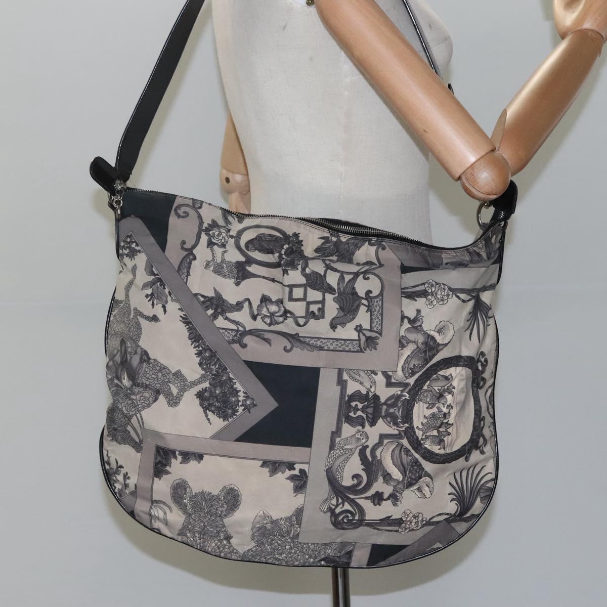 Salvatore Ferragamo Shoulder Bag Canvas Gray Black Silver Auth bs22485