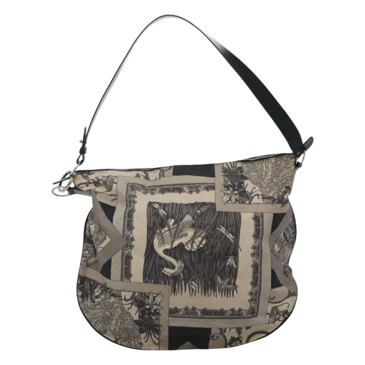 Salvatore Ferragamo Shoulder Bag Canvas Gray Black Silver Auth bs22485