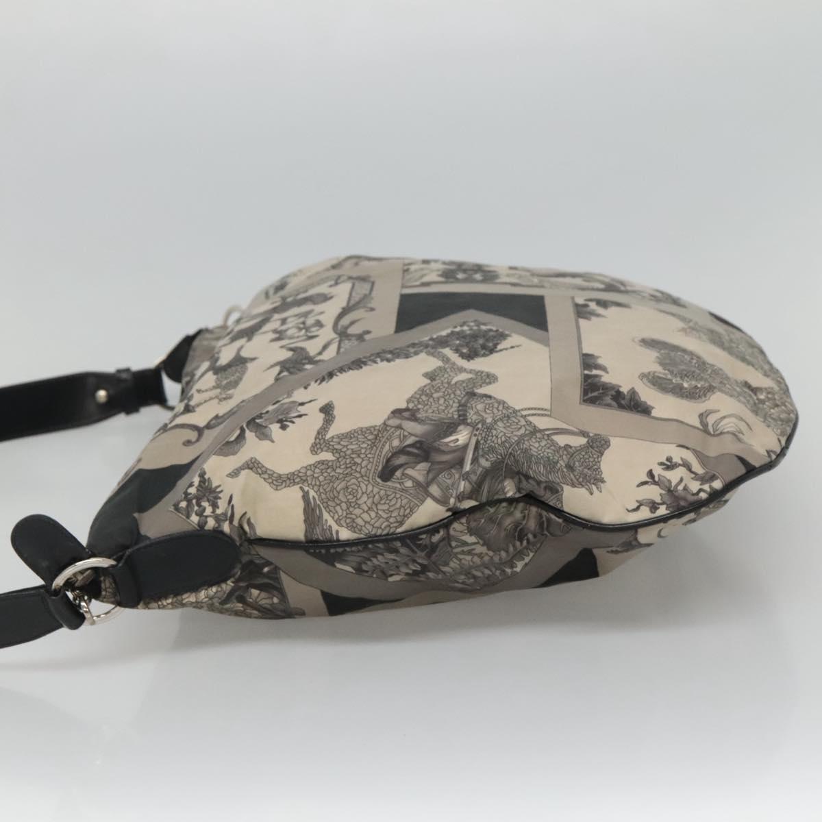 Salvatore Ferragamo Shoulder Bag Canvas Gray Black Silver Auth bs22485