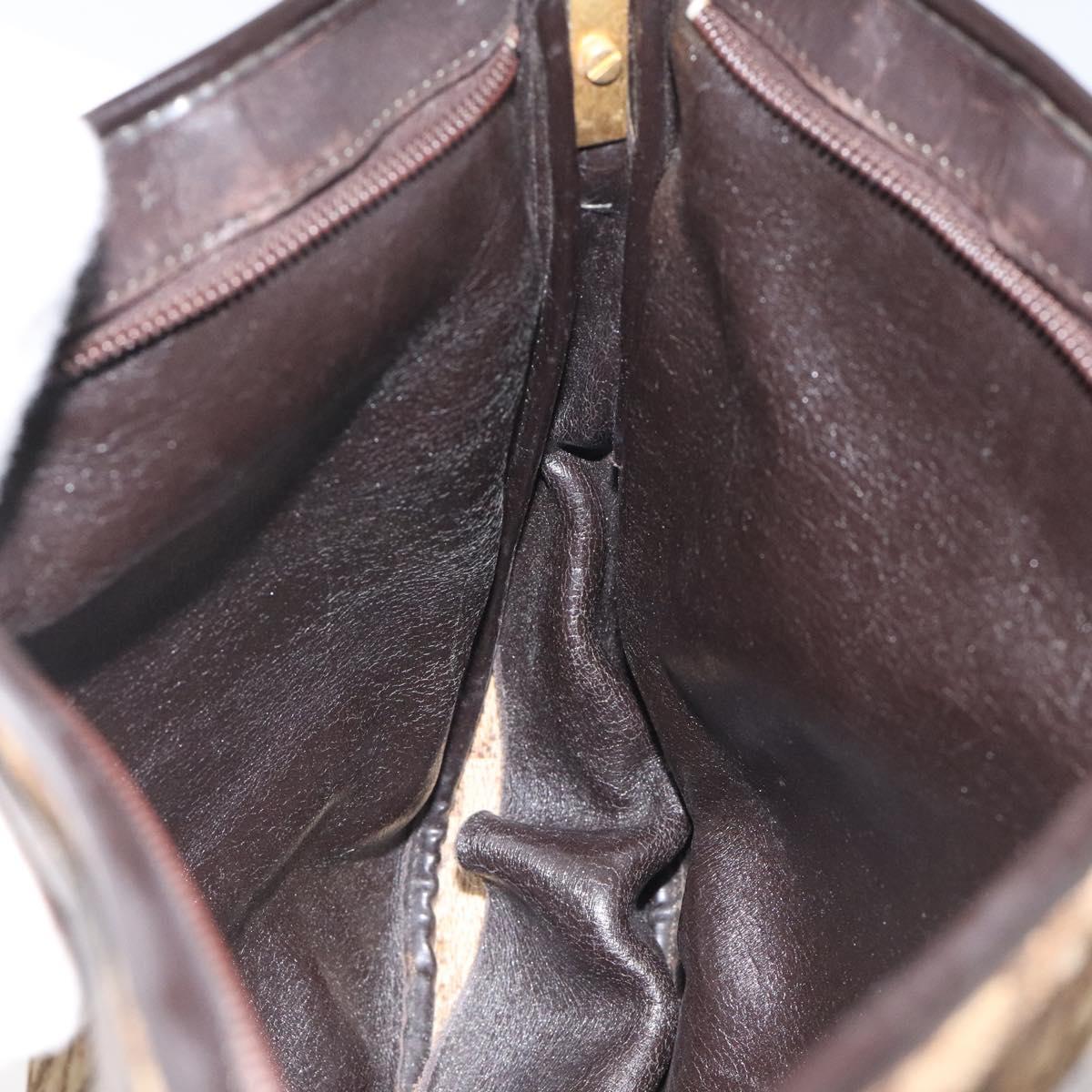 Christian Dior Trotter Canvas Shoulder Bag Brown Gold Auth bs22491