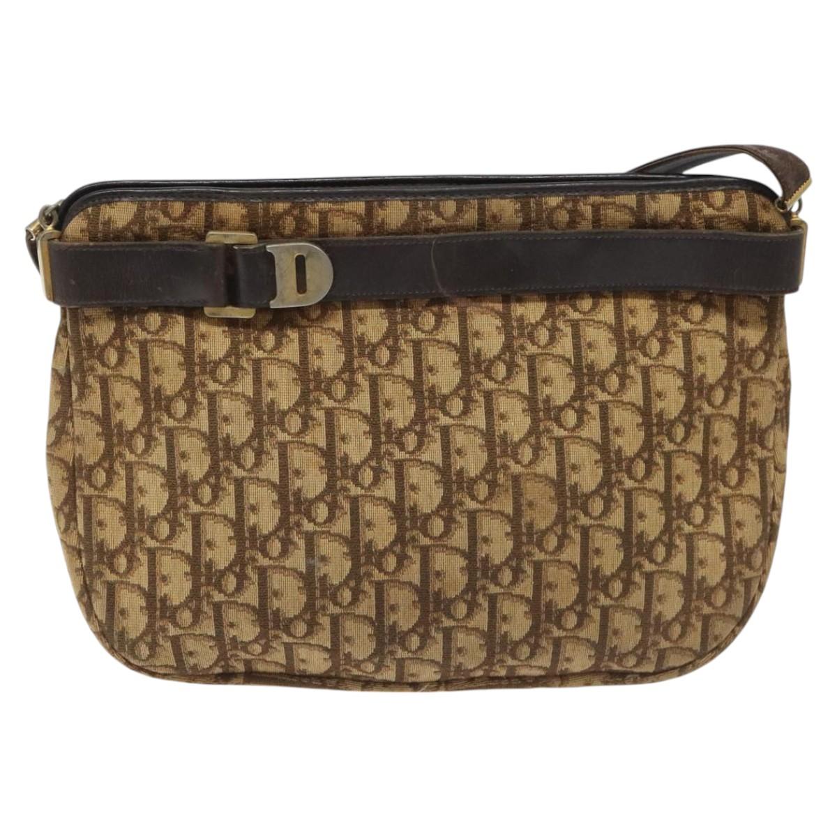 Christian Dior Trotter Canvas Shoulder Bag Brown Gold Auth bs22491