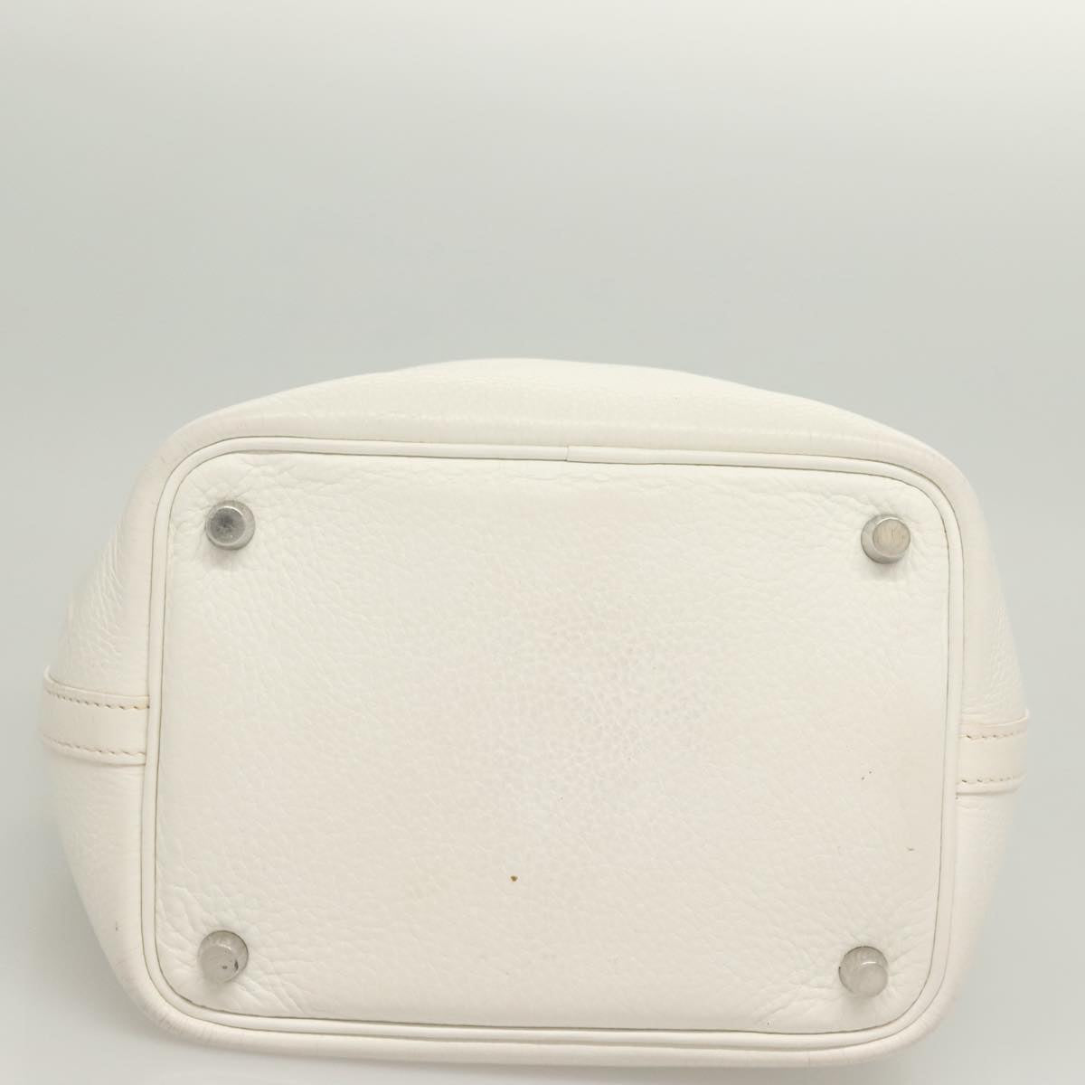 HERMES Picotan PM Hand Bag Leather White Silver Auth bs22497