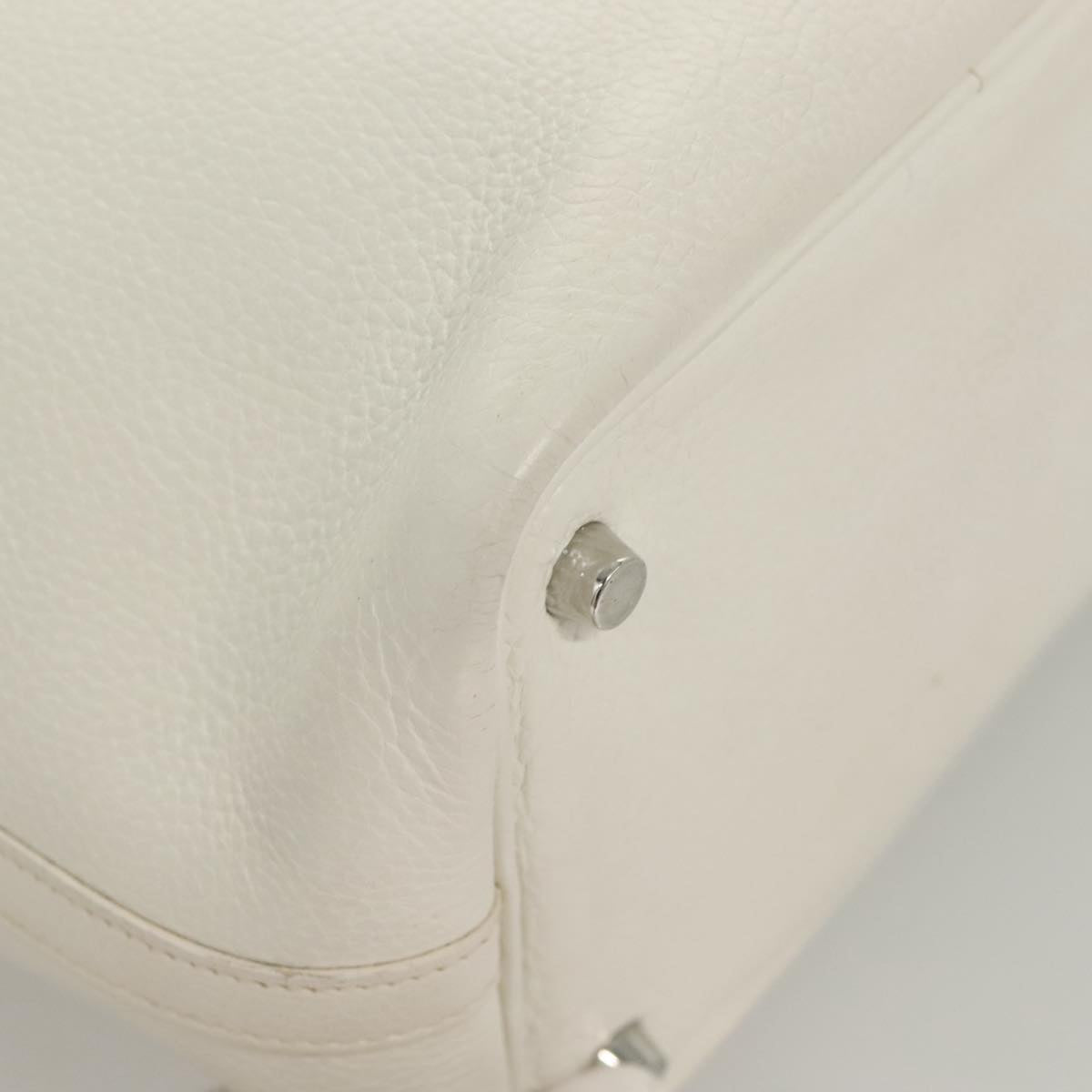HERMES Picotan PM Hand Bag Leather White Silver Auth bs22497