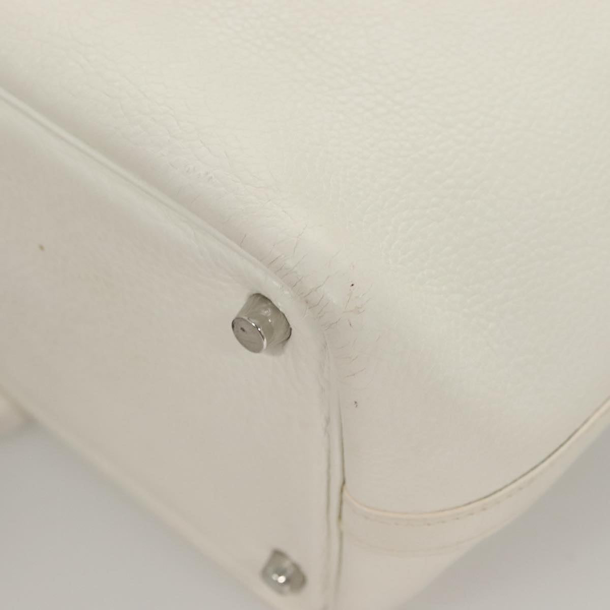 HERMES Picotan PM Hand Bag Leather White Silver Auth bs22497