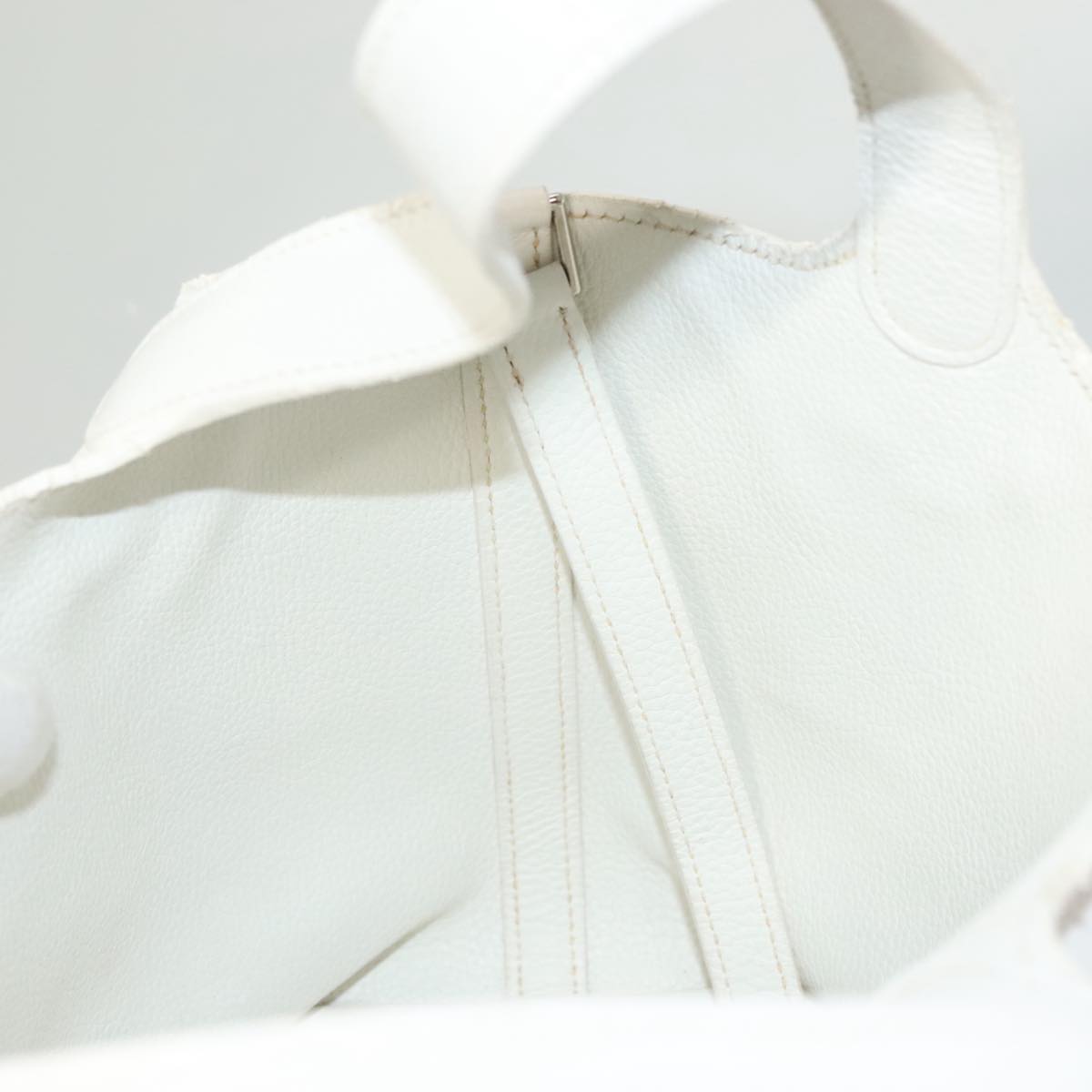 HERMES Picotan PM Hand Bag Leather White Silver Auth bs22497