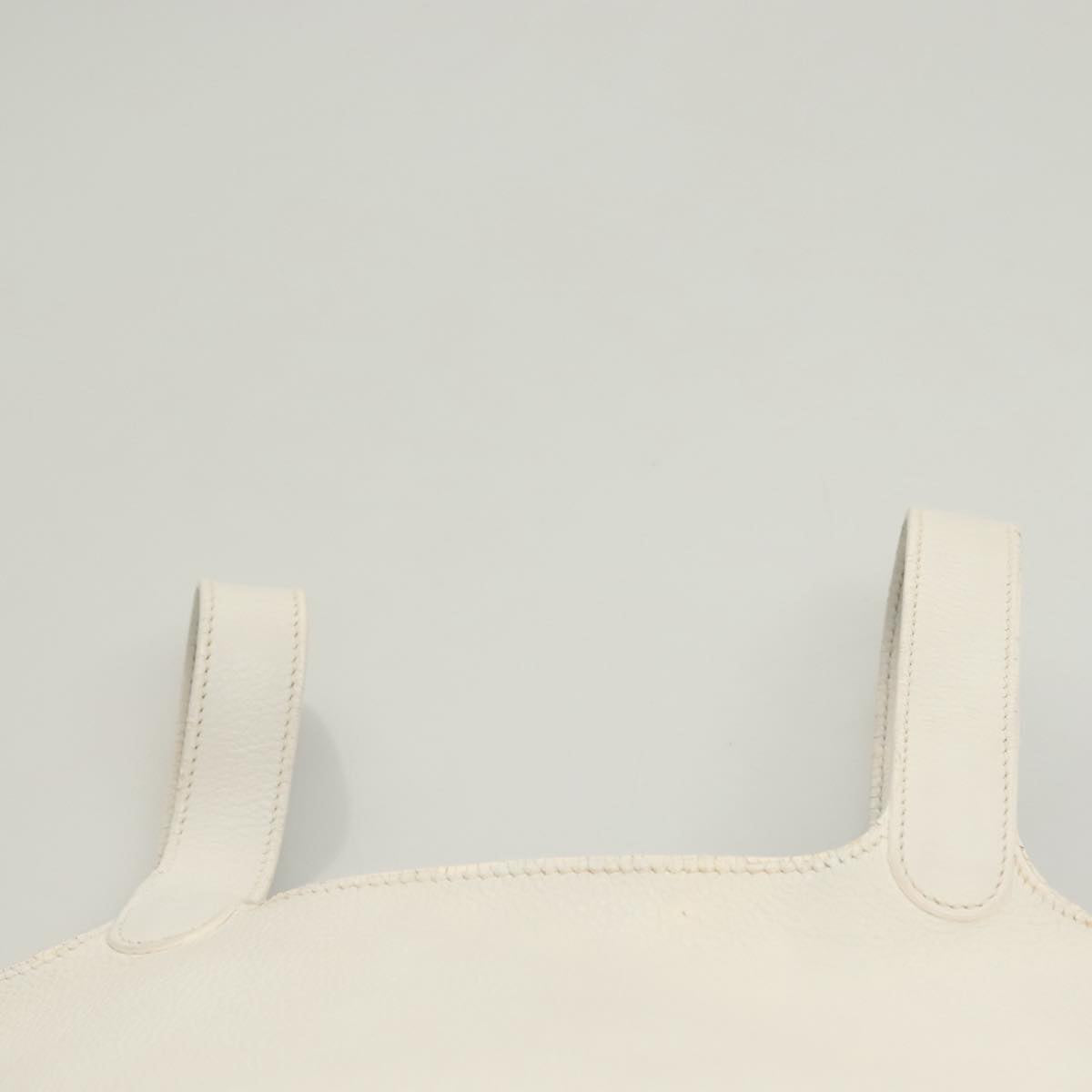 HERMES Picotan PM Hand Bag Leather White Silver Auth bs22497