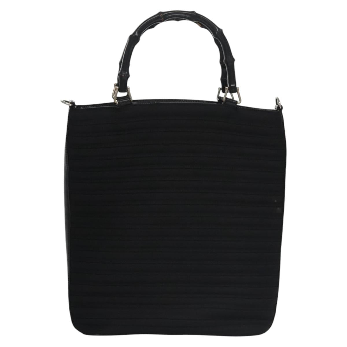 GUCCI Bamboo Hand Bag Canvas Leather 2way Black Silver Auth bs22518