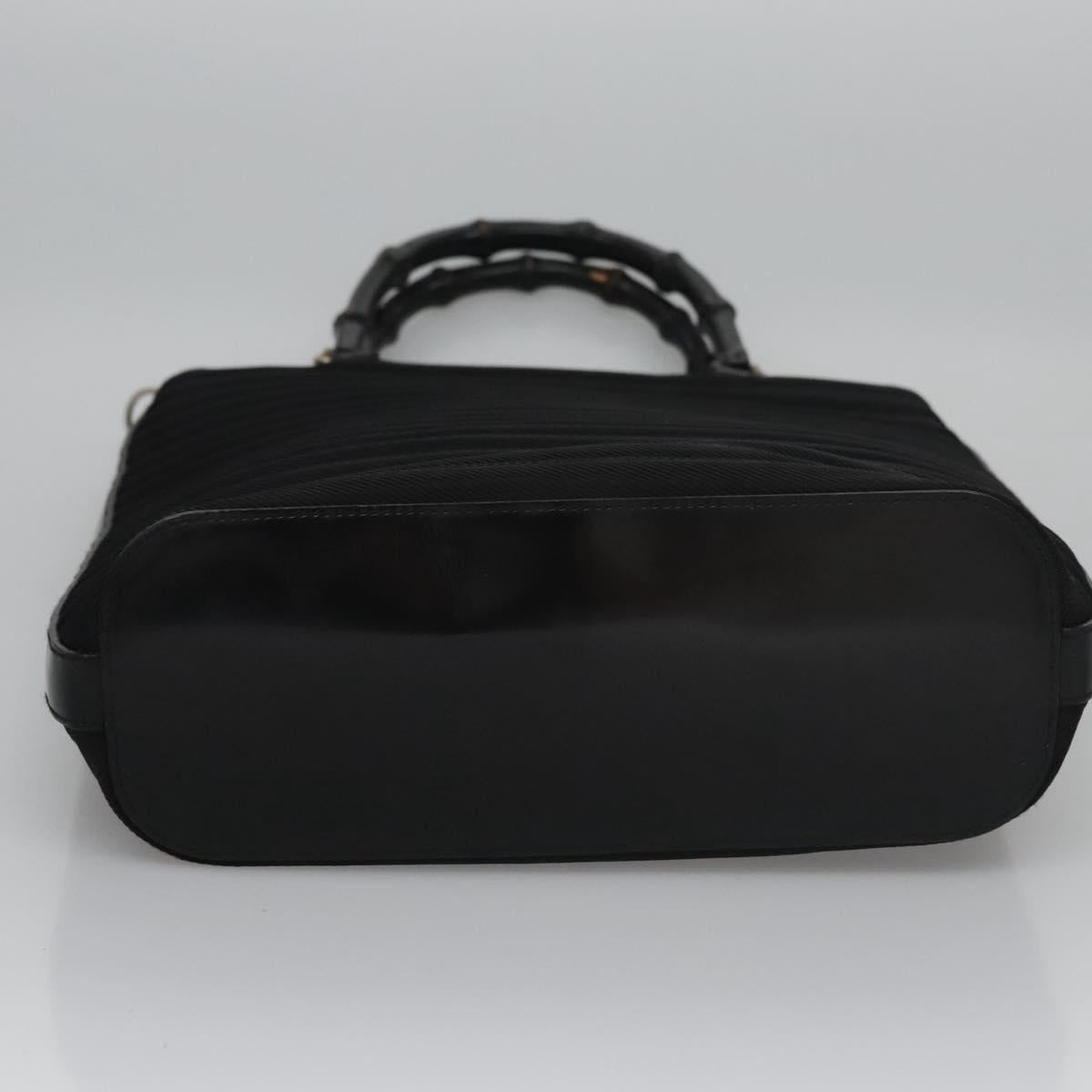 GUCCI Bamboo Hand Bag Canvas Leather 2way Black Silver Auth bs22518
