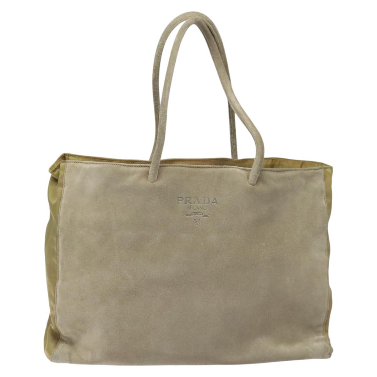 PRADA Tote Bag Suede Khaki Auth bs22528
