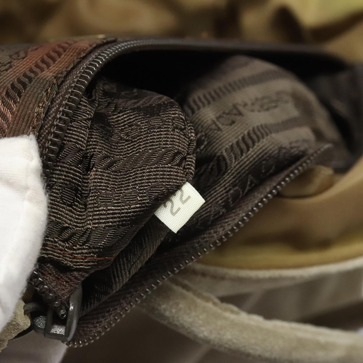 PRADA Tote Bag Suede Khaki Auth bs22528