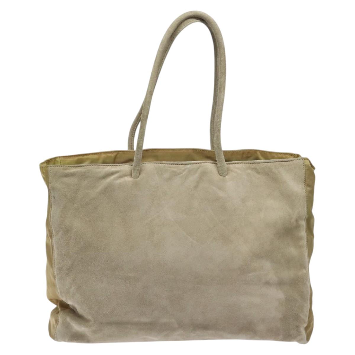PRADA Tote Bag Suede Khaki Auth bs22528