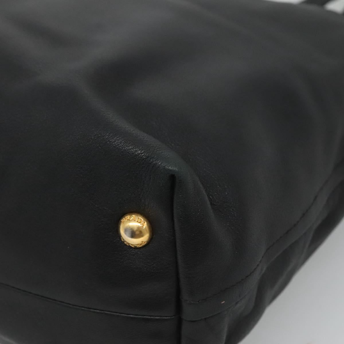 PRADA Tote Bag Leather Black Gold Auth bs22531A