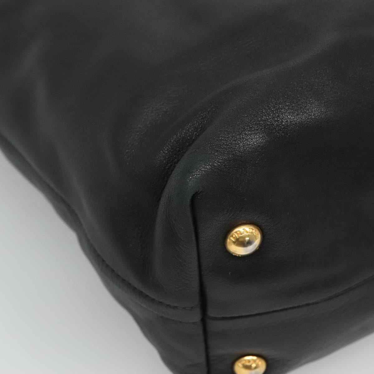 PRADA Tote Bag Leather Black Gold Auth bs22531A