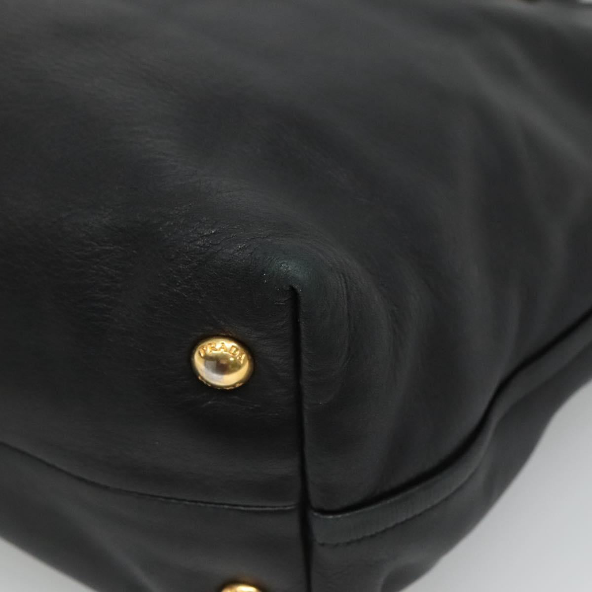 PRADA Tote Bag Leather Black Gold Auth bs22531A