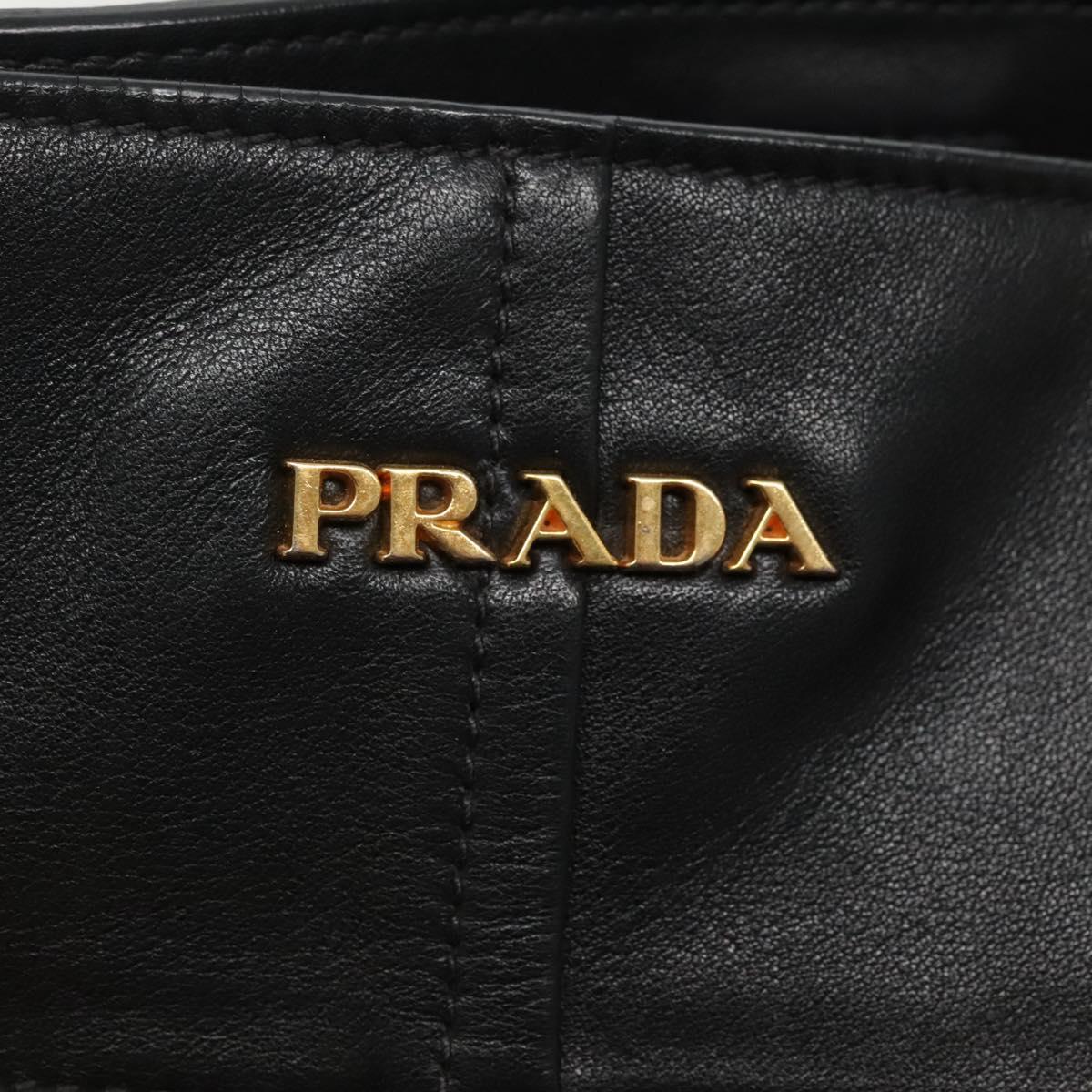 PRADA Tote Bag Leather Black Gold Auth bs22531A