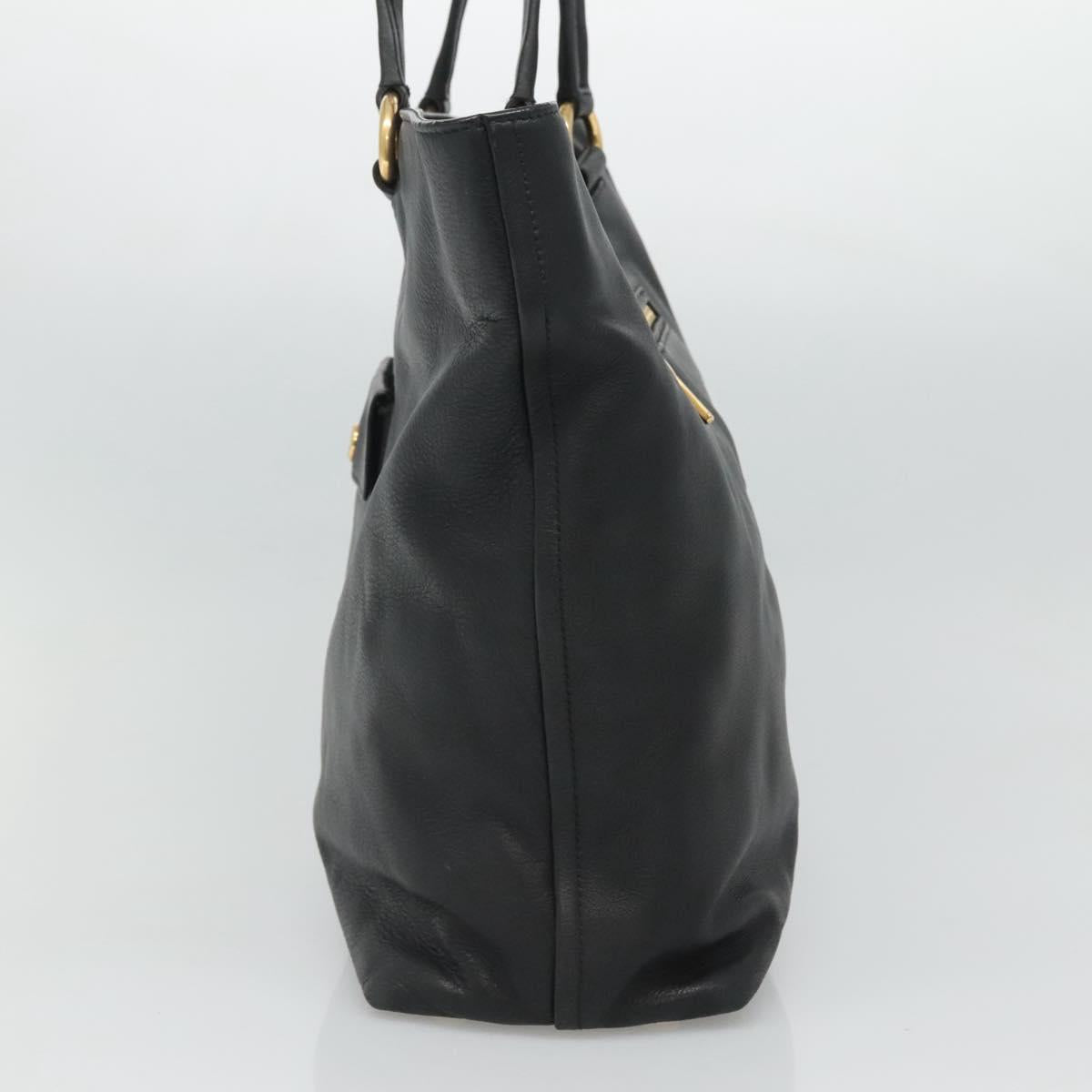 PRADA Tote Bag Leather Black Gold Auth bs22531A