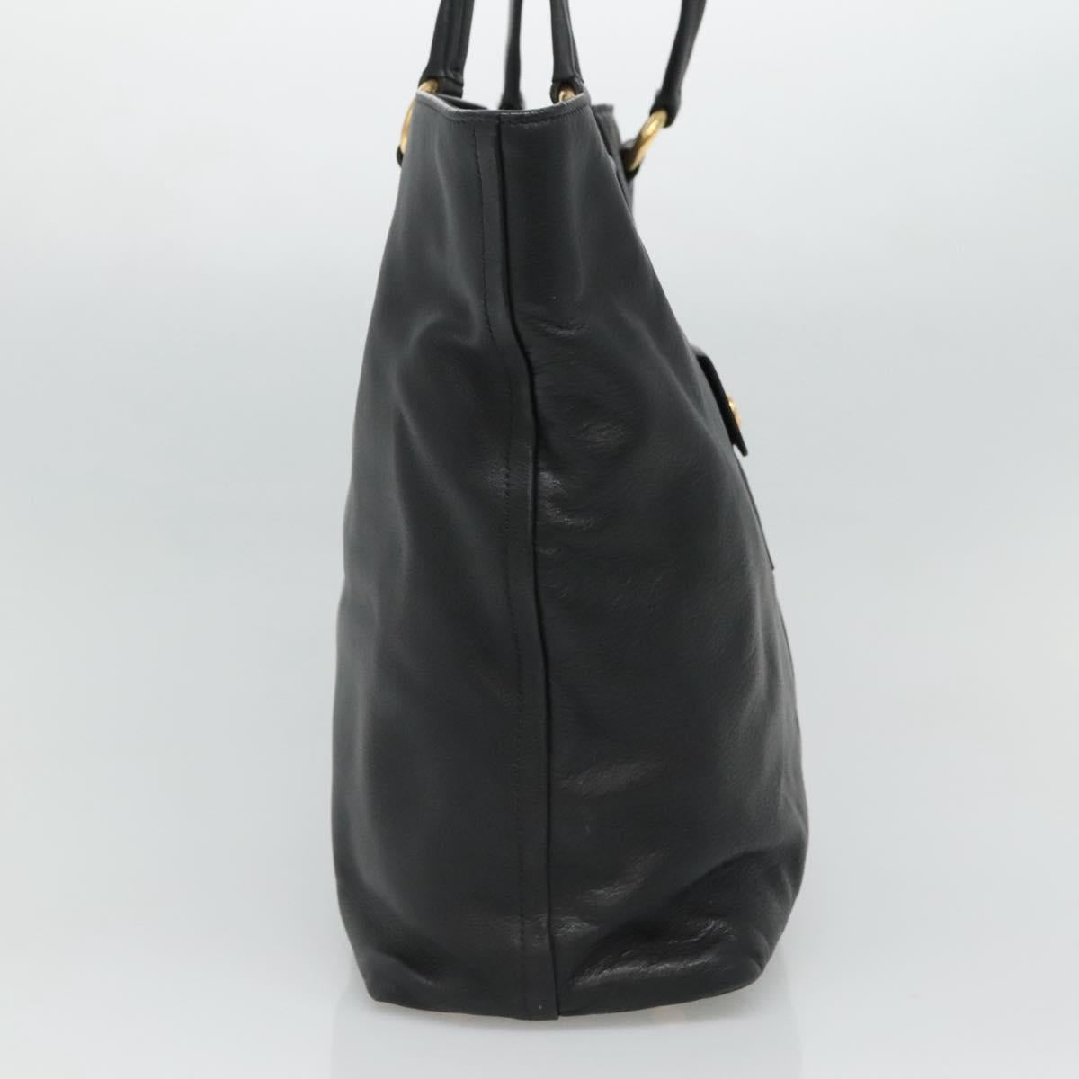 PRADA Tote Bag Leather Black Gold Auth bs22531A