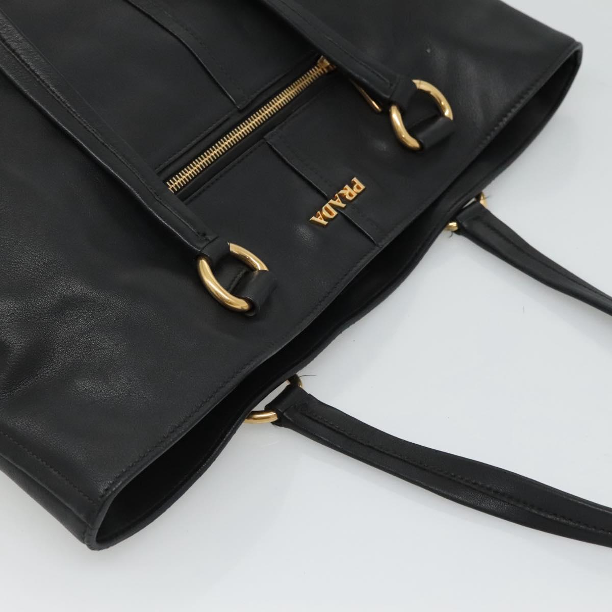 PRADA Tote Bag Leather Black Gold Auth bs22531A