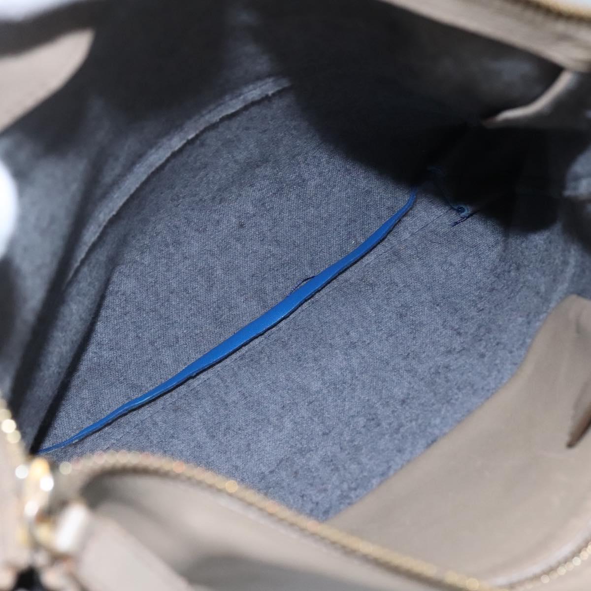 CELINE Shoulder Bag Leather Beige Gold blue Auth bs22533