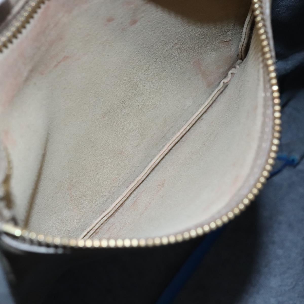 CELINE Shoulder Bag Leather Beige Gold blue Auth bs22533