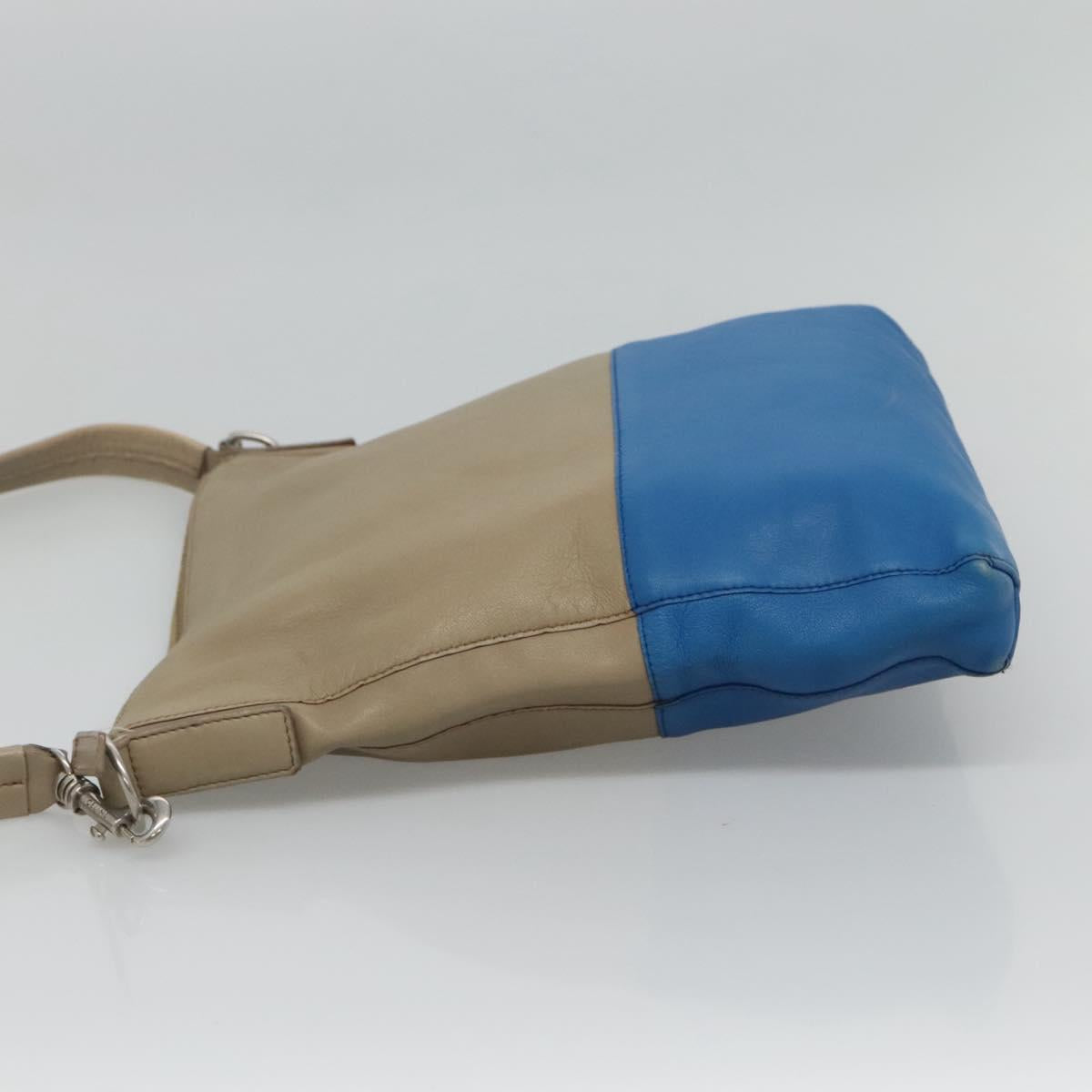 CELINE Shoulder Bag Leather Beige Gold blue Auth bs22533