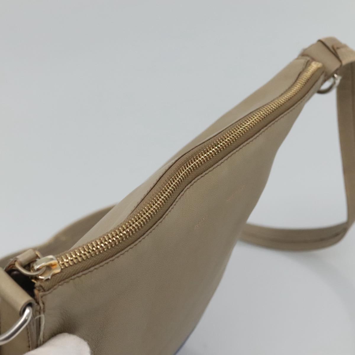 CELINE Shoulder Bag Leather Beige Gold blue Auth bs22533