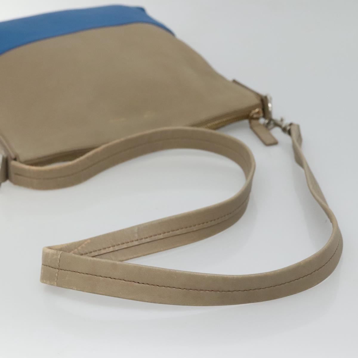 CELINE Shoulder Bag Leather Beige Gold blue Auth bs22533