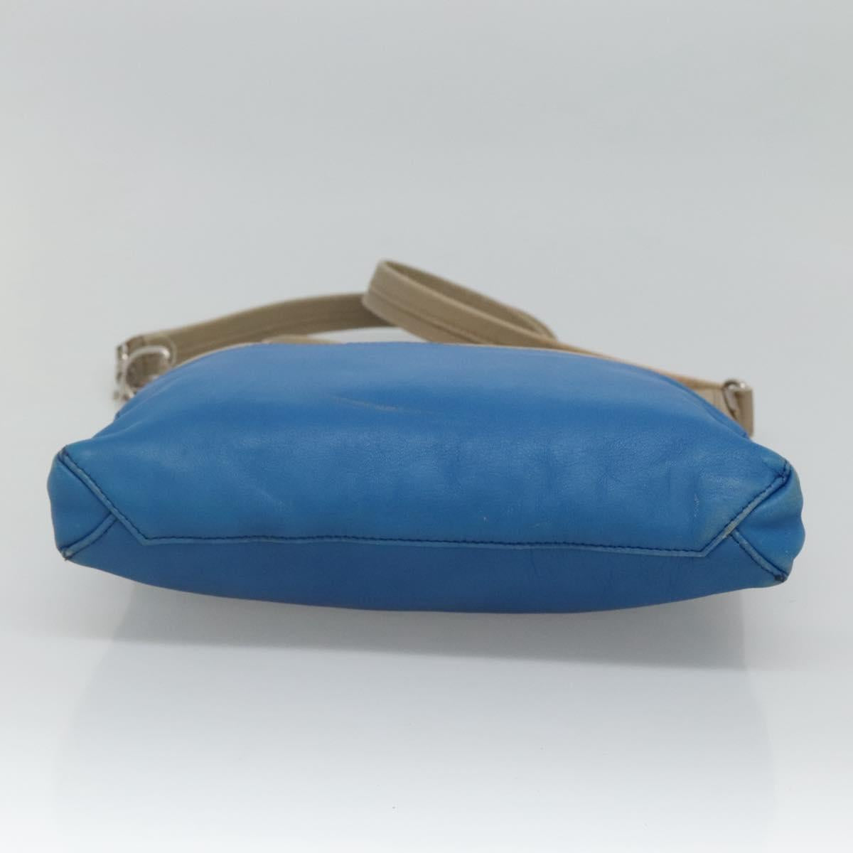 CELINE Shoulder Bag Leather Beige Gold blue Auth bs22533