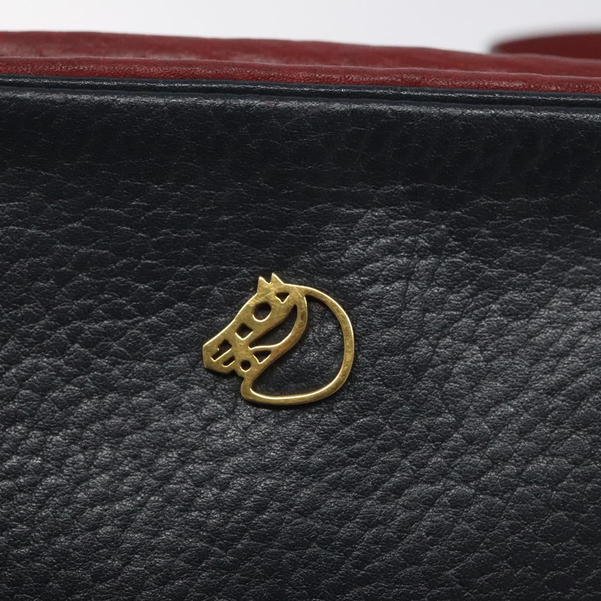 HERMES Jockey Shoulder Bag Leather Navy Gold Auth bs22558