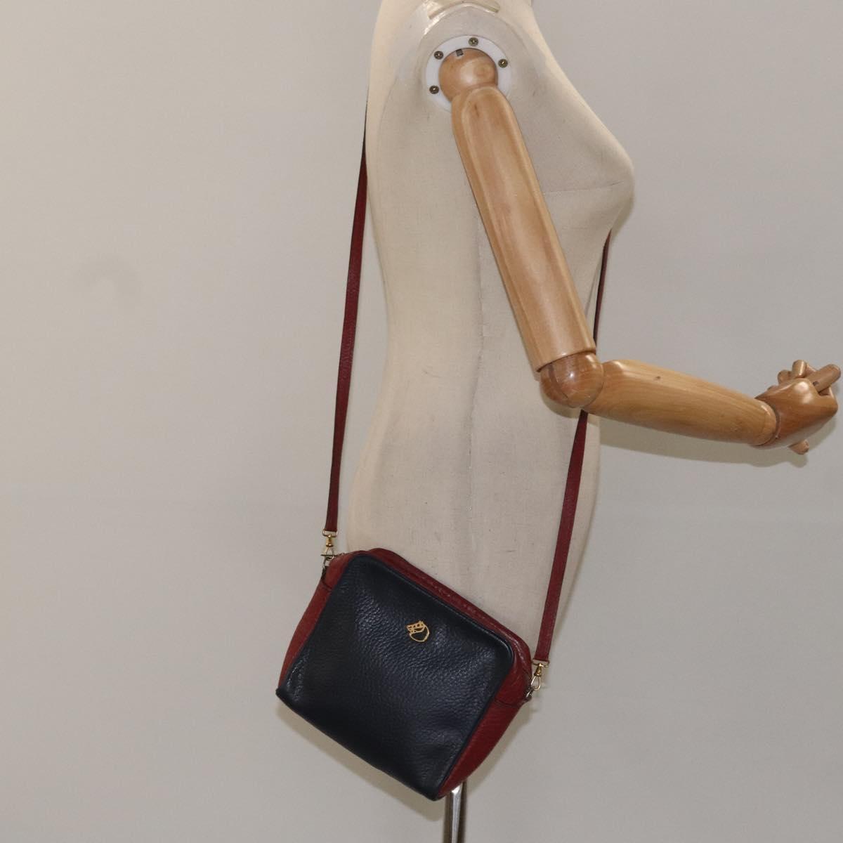 HERMES Jockey Shoulder Bag Leather Navy Gold Auth bs22558