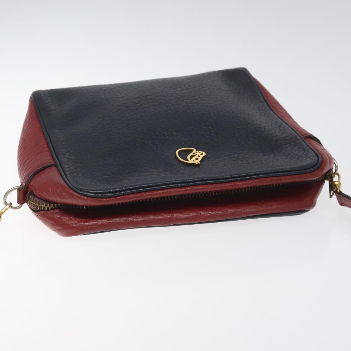 HERMES Jockey Shoulder Bag Leather Navy Gold Auth bs22558