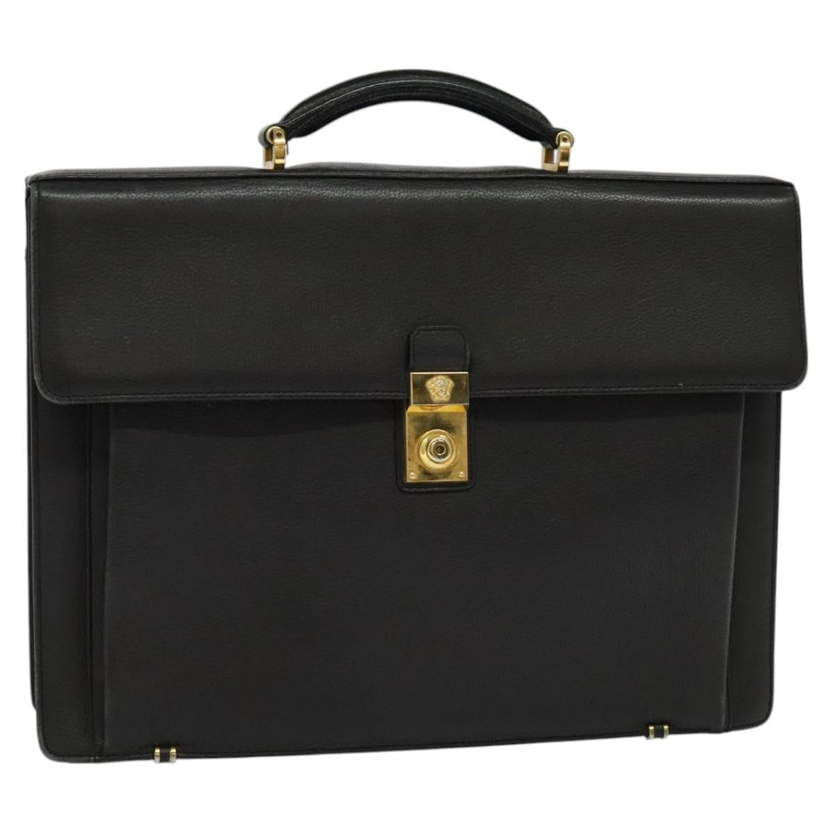 Gianni Versace Business Bag Leather Black Gold Auth bs22567