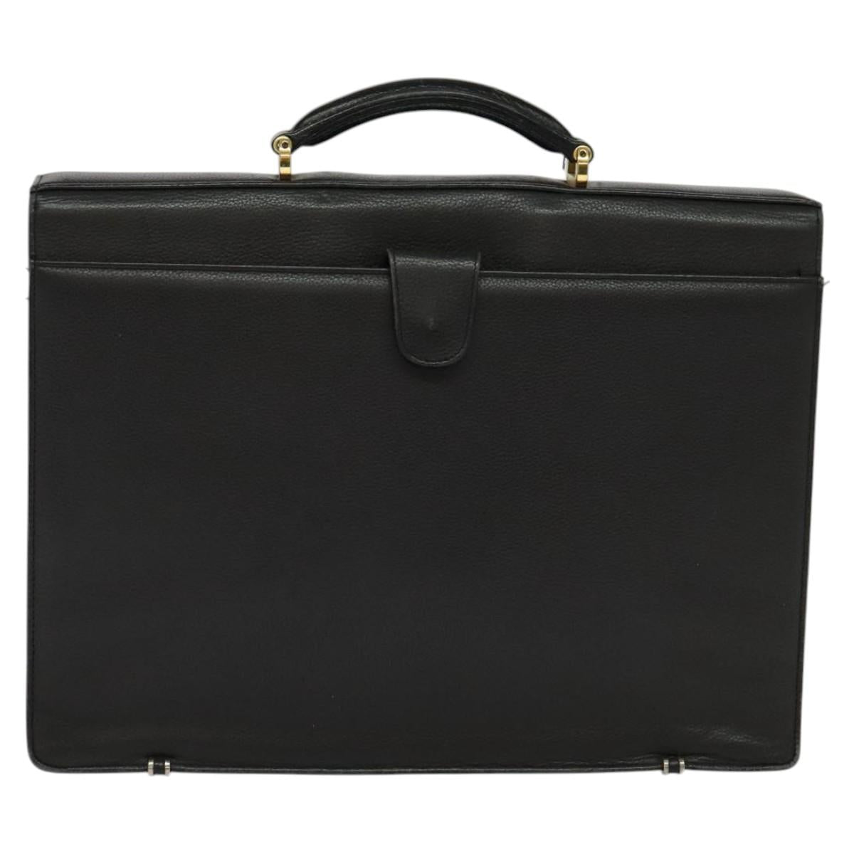 Gianni Versace Business Bag Leather Black Gold Auth bs22567