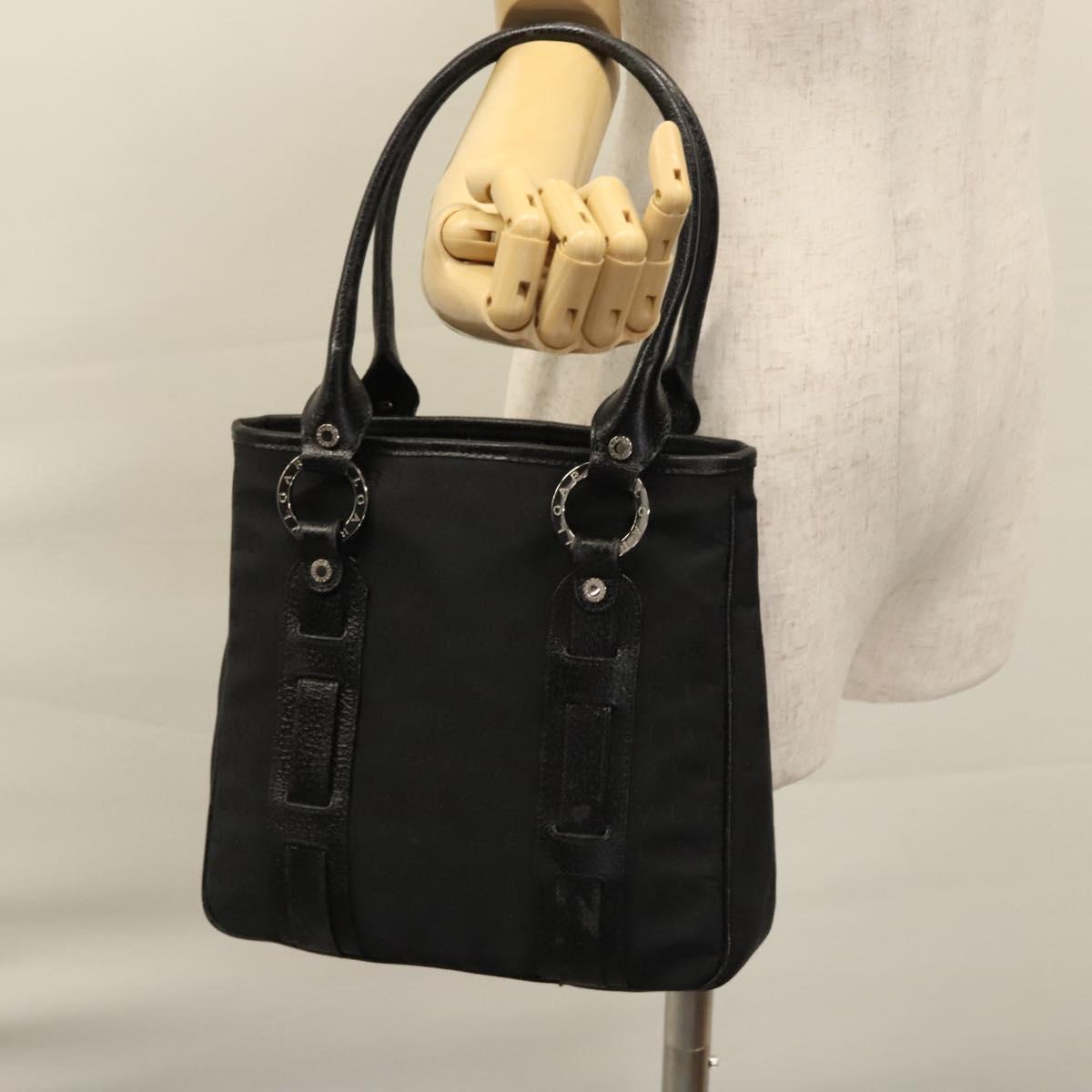 BVLGARI Hand Bag Canvas Black Silver Auth bs22572