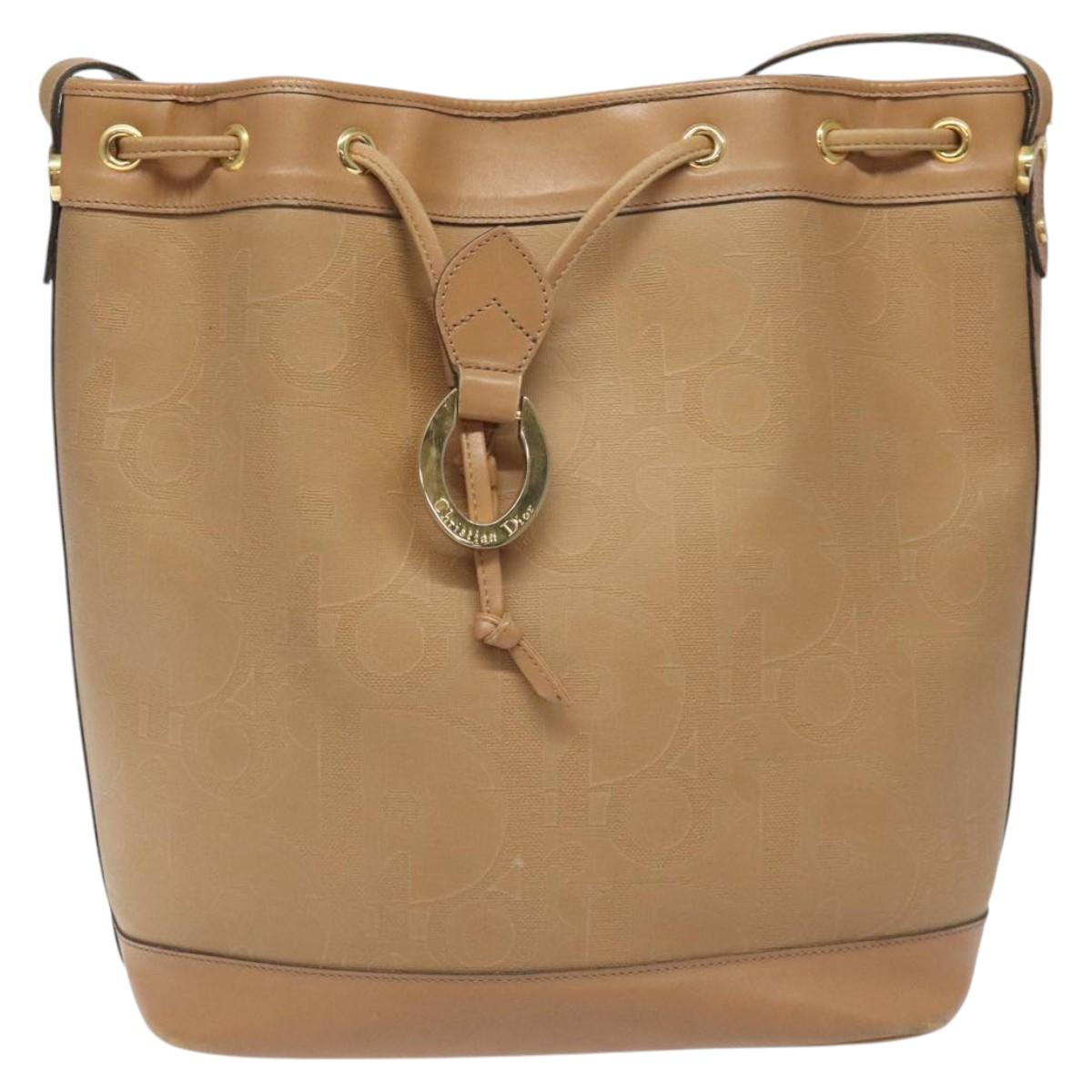 Christian Dior Trotter Canvas Shoulder Bag Beige Auth bs22617