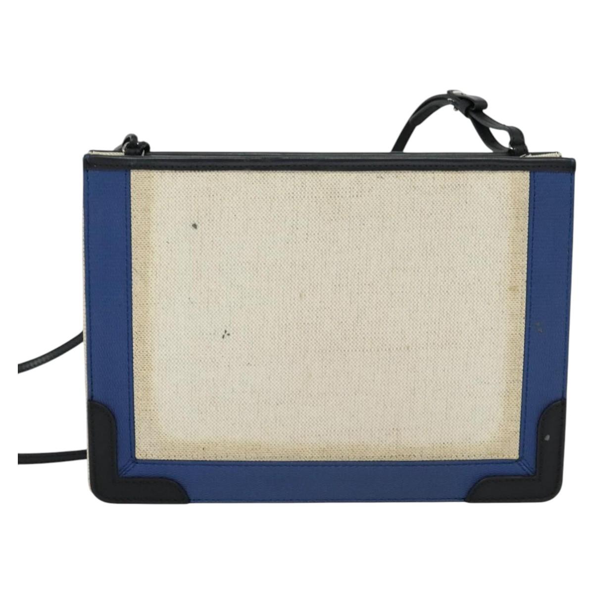 BALENCIAGA Navy Pochette Shoulder Bag Coated Canvas Beige Blue Auth bs22669