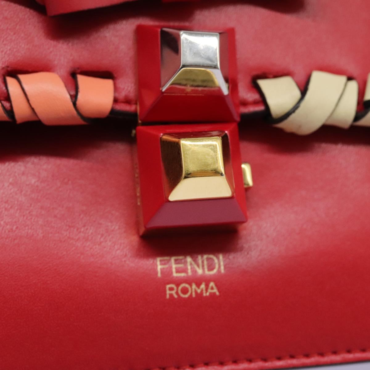 FENDI Mini Canai Chain Shoulder Bag Leather Red Auth bs22672V