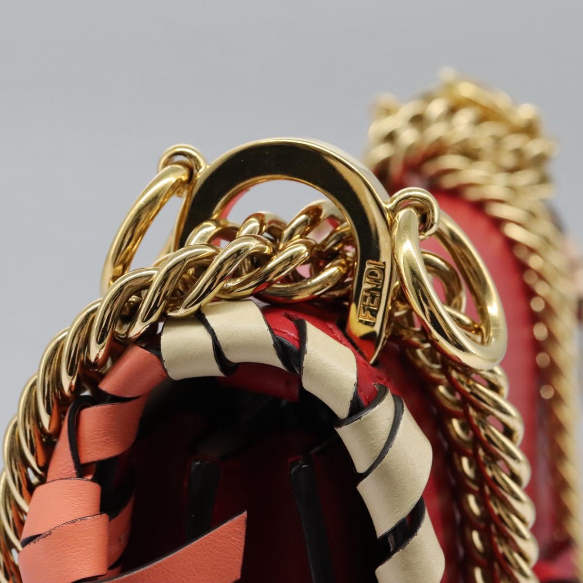 FENDI Mini Canai Chain Shoulder Bag Leather Red Auth bs22672V