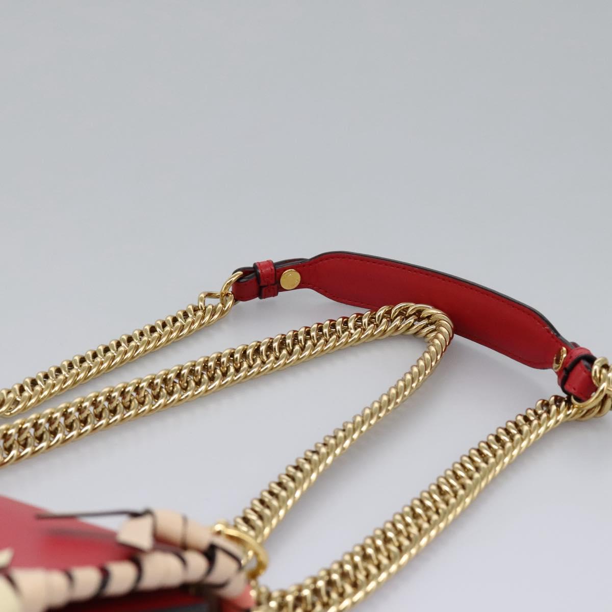 FENDI Mini Canai Chain Shoulder Bag Leather Red Auth bs22672V