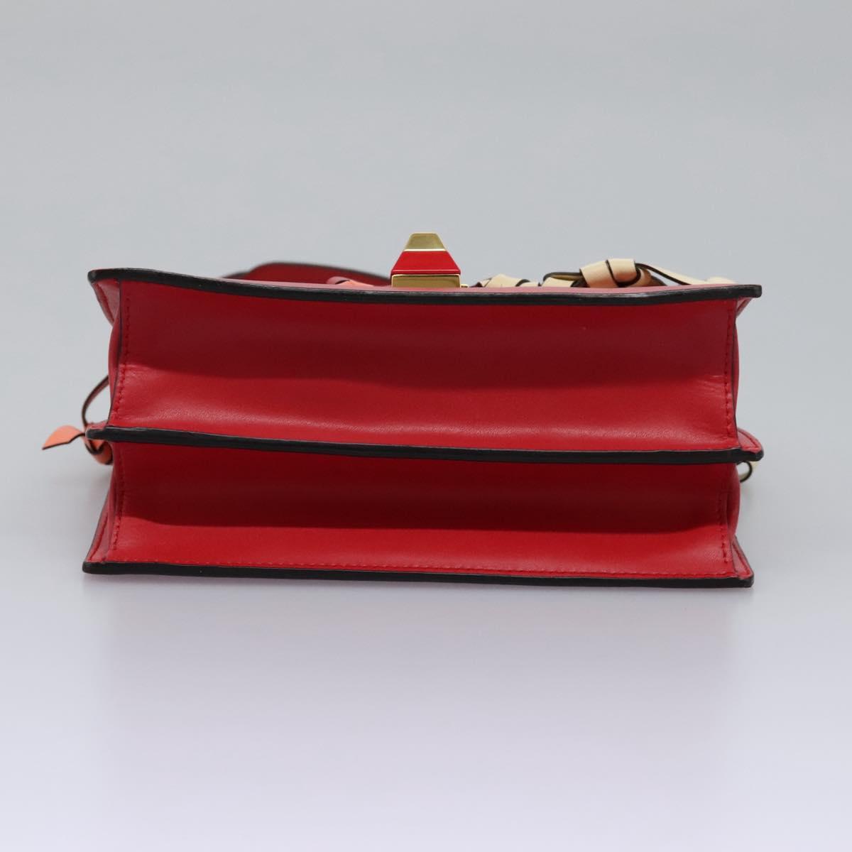 FENDI Mini Canai Chain Shoulder Bag Leather Red Auth bs22672V