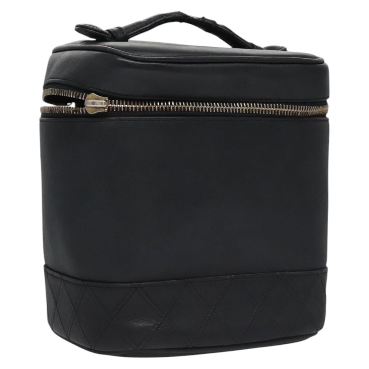 CHANEL Bicolore Vanity Hand Bag Leather Black CC Auth bs22678