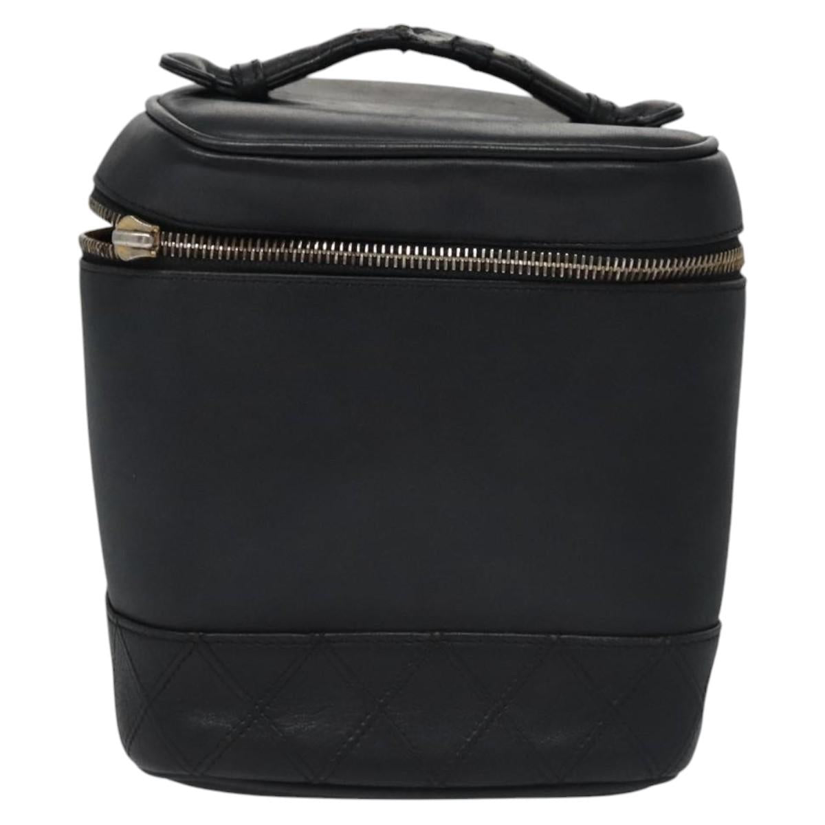 CHANEL Bicolore Vanity Hand Bag Leather Black CC Auth bs22678