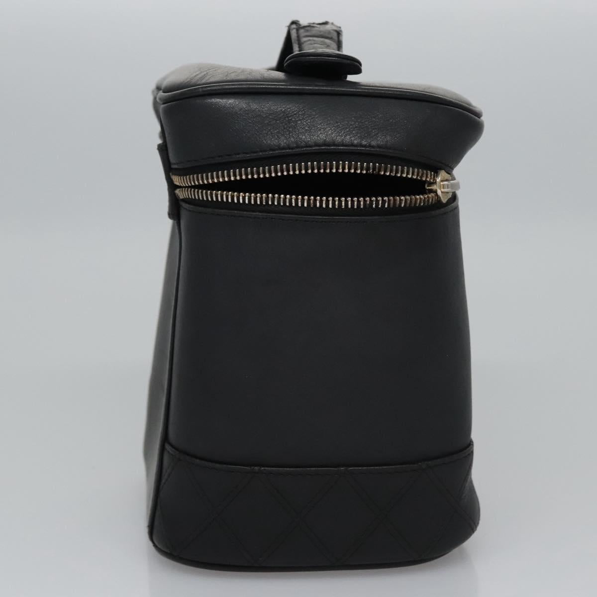 CHANEL Bicolore Vanity Hand Bag Leather Black CC Auth bs22678