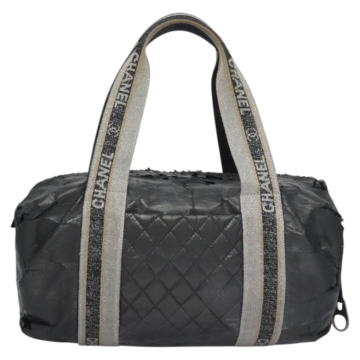 CHANEL Matelasse Hand Bag Patent Leather Silver CC Auth bs22699