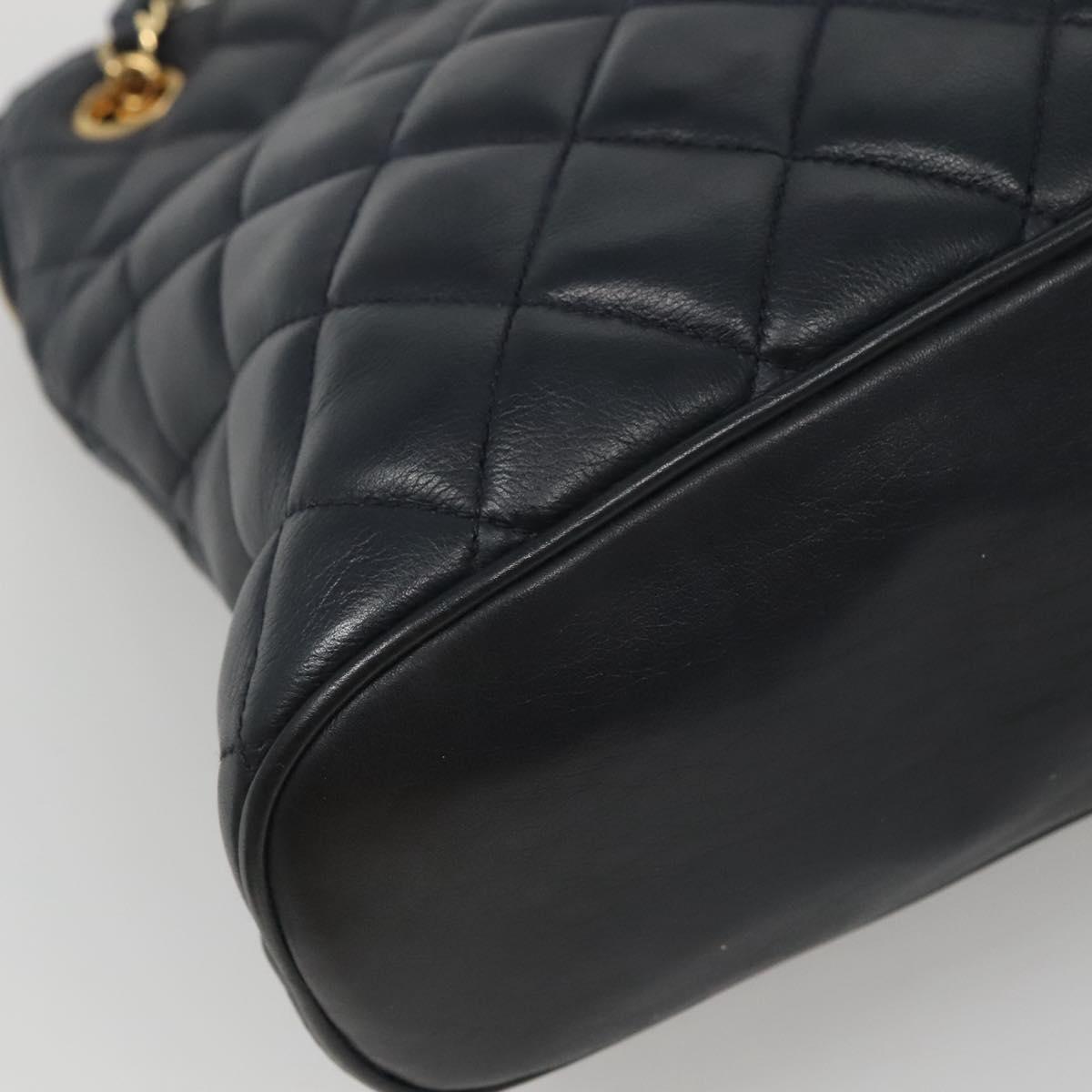 CHANEL Matelasse Chain Shoulder Bag Lamb Skin Navy Gold CC Auth bs22709