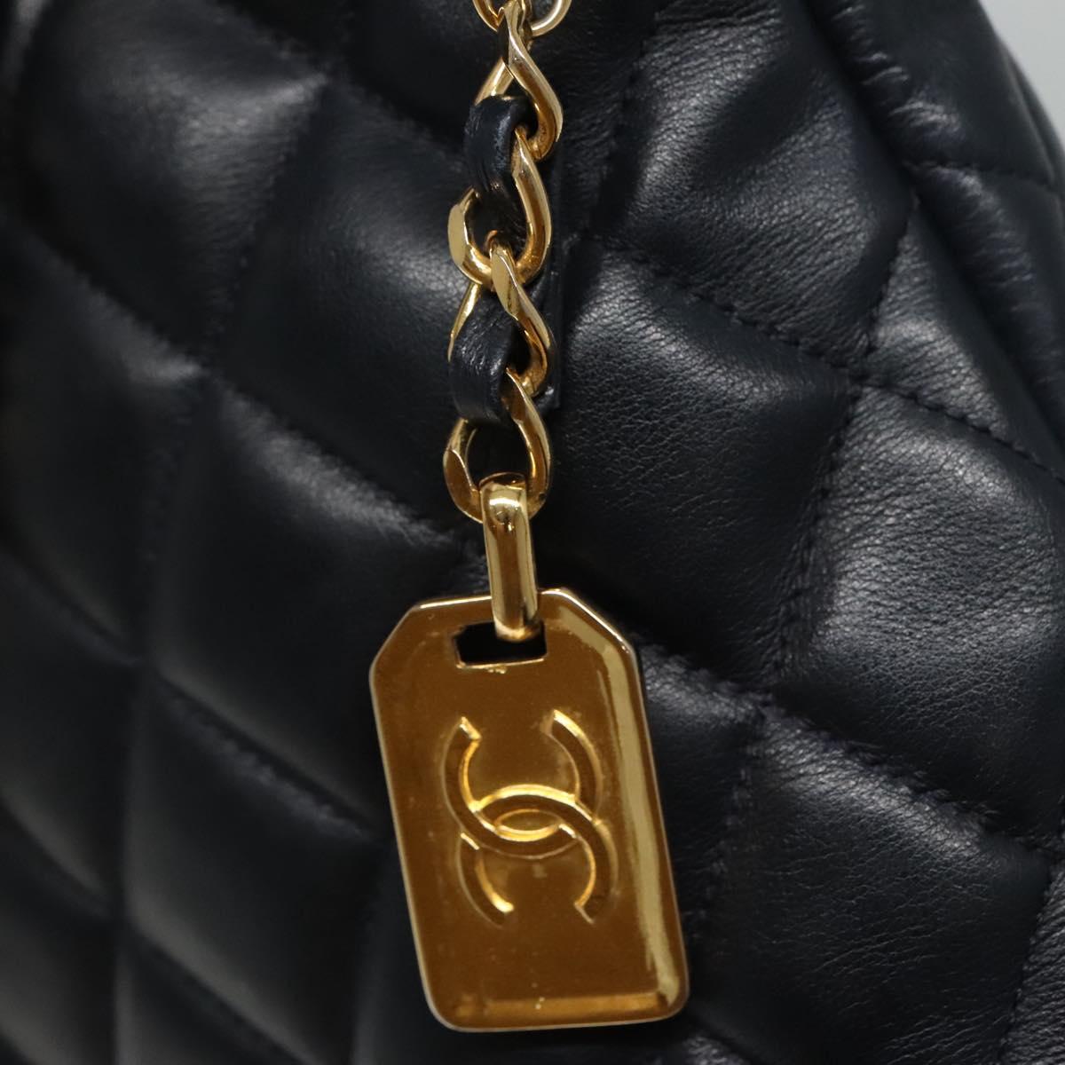 CHANEL Matelasse Chain Shoulder Bag Lamb Skin Navy Gold CC Auth bs22709